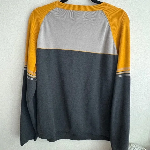Sonoma Crew Neck Color Block Sweater Mens L Mustard Gray Pullover Knitwear - Picture 6 of 8